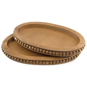 Rustic Beaded Wood Tray Set (Set of 2)