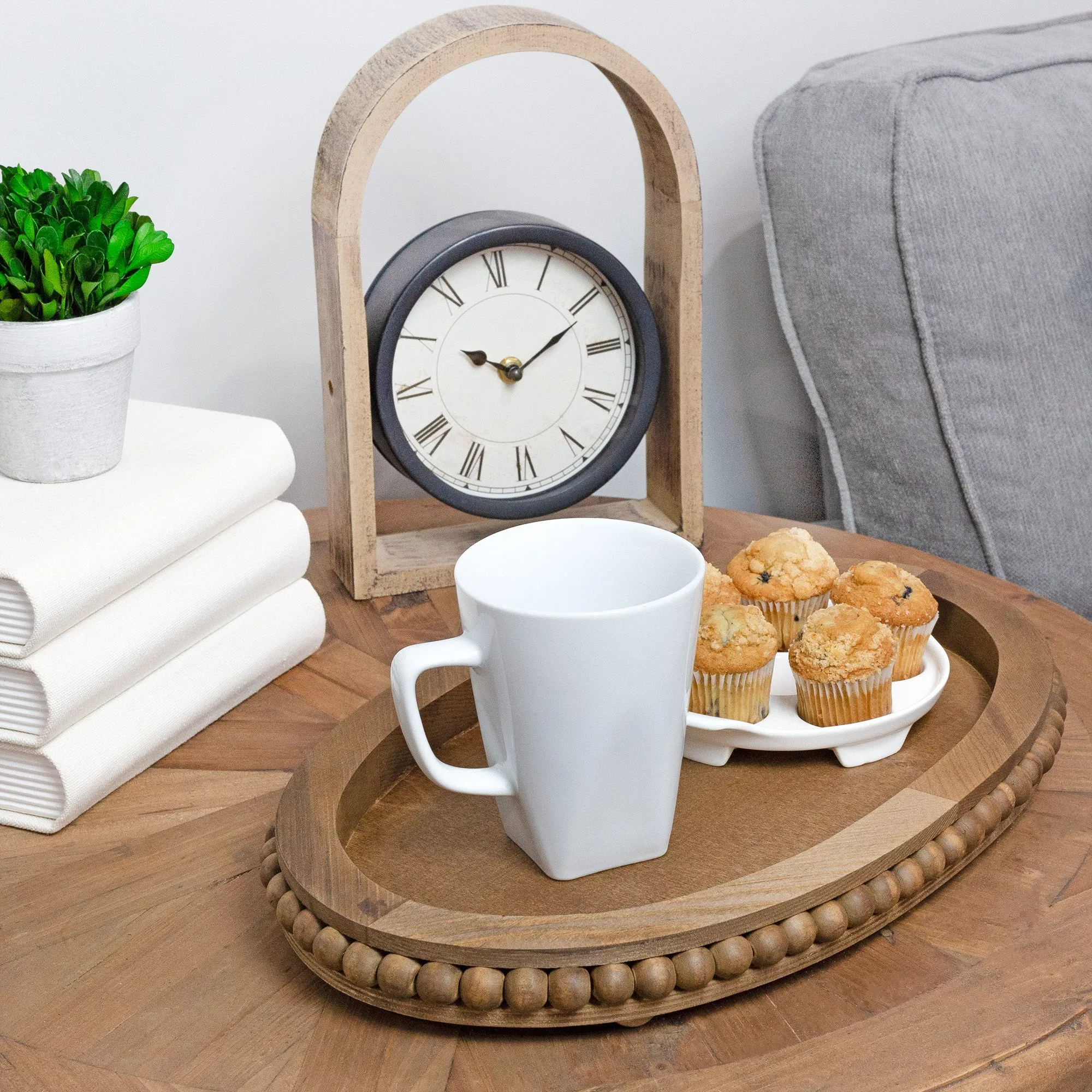 Rustic Beaded Wood Tray Set (Set of 2)