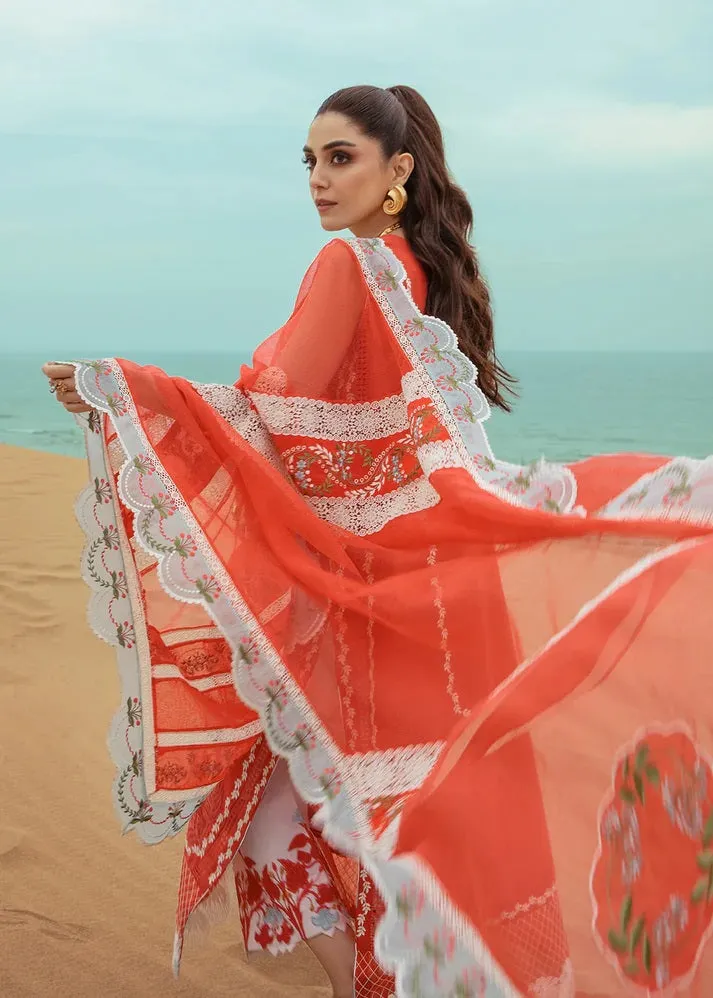 Saira Shakira Embroidered Lawn Unstitched 3Pc Suit D-05B Stars of Fire - Fiesta Coral