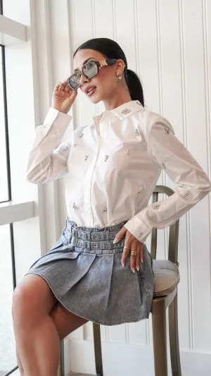 Shantel Rhinestone Shirt in White