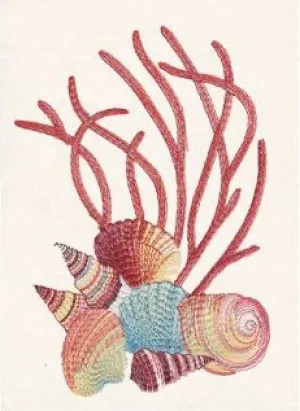 Shells Guest Towel White/ Red & Coral Terry