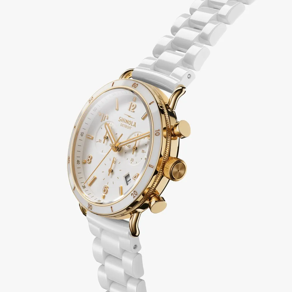 Shinola The Canfield Sport 40mm White Ceramic Bracelet S0120183152