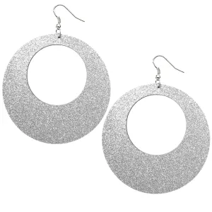 Silver Big Wooden Glitter Hoop Earrings