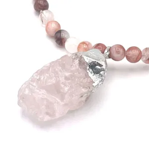 Silver Foil Wrapped Rose Quartz Pendant Necklace