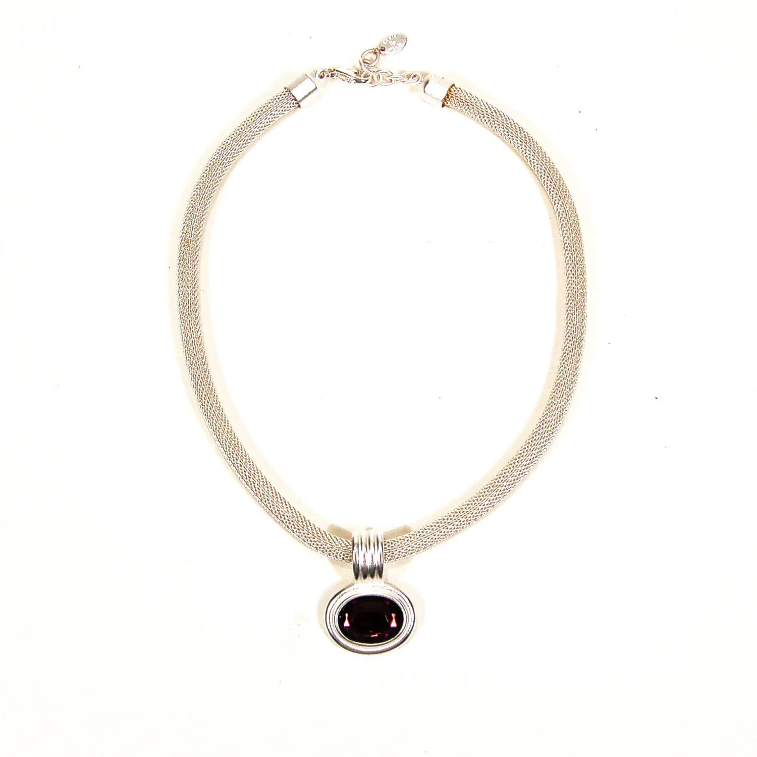 Silver Mesh Necklace with Amethyst Rhinestone by Erwin Pearl