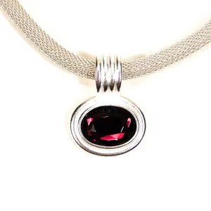 Silver Mesh Necklace with Amethyst Rhinestone by Erwin Pearl