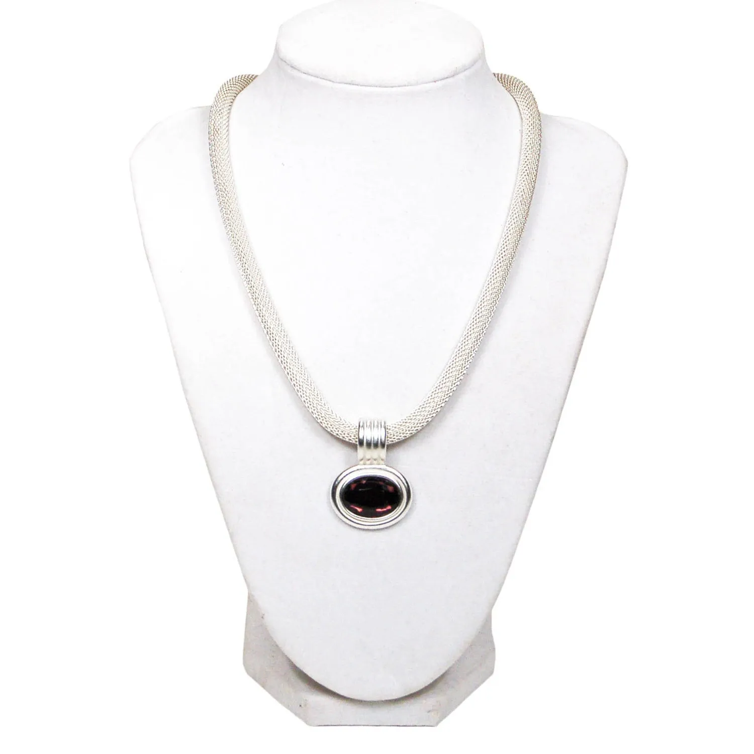 Silver Mesh Necklace with Amethyst Rhinestone by Erwin Pearl