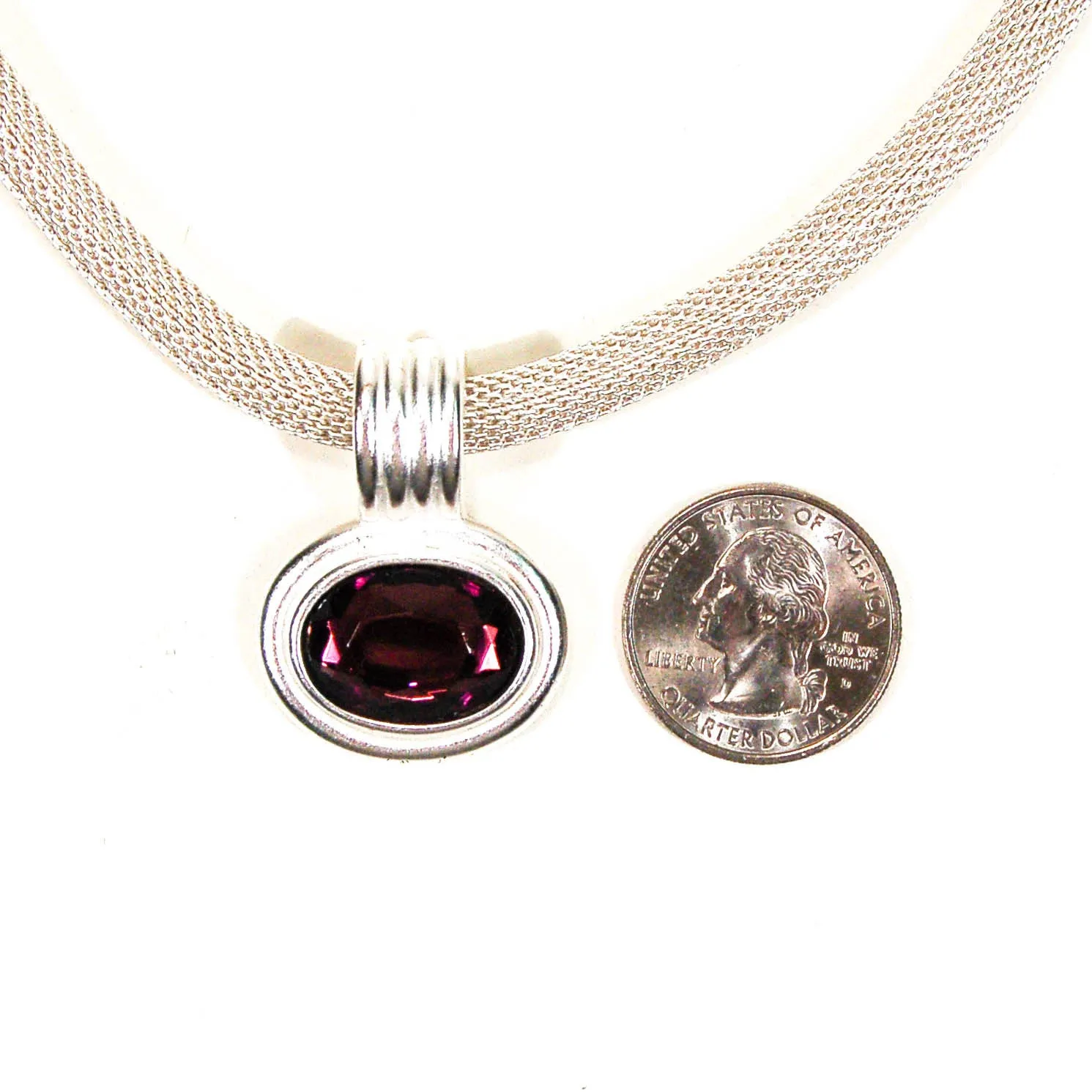 Silver Mesh Necklace with Amethyst Rhinestone by Erwin Pearl