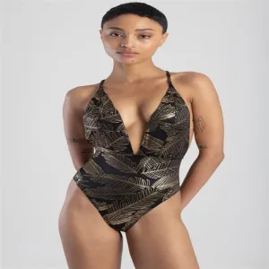 Sissyboy Ladies Top Foil Palm Print Black And Gold