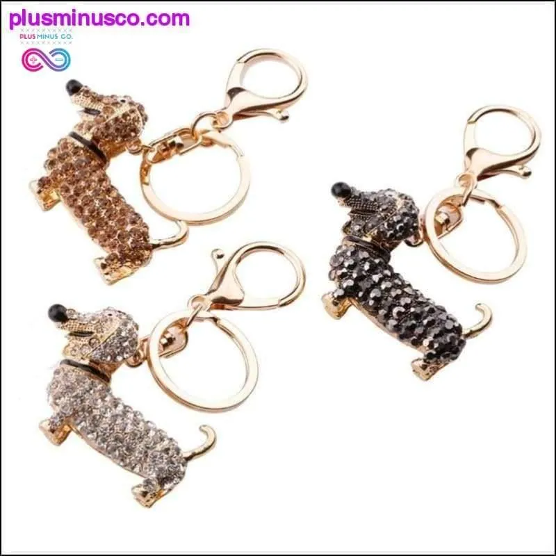 Small Lovely Cute Rhinestone Dachshund Dog Design Keychain