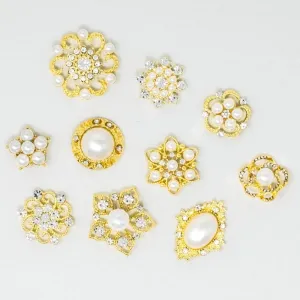 Small Sizes with Pearls | Bulk Gold Rhinestone Embellishments
