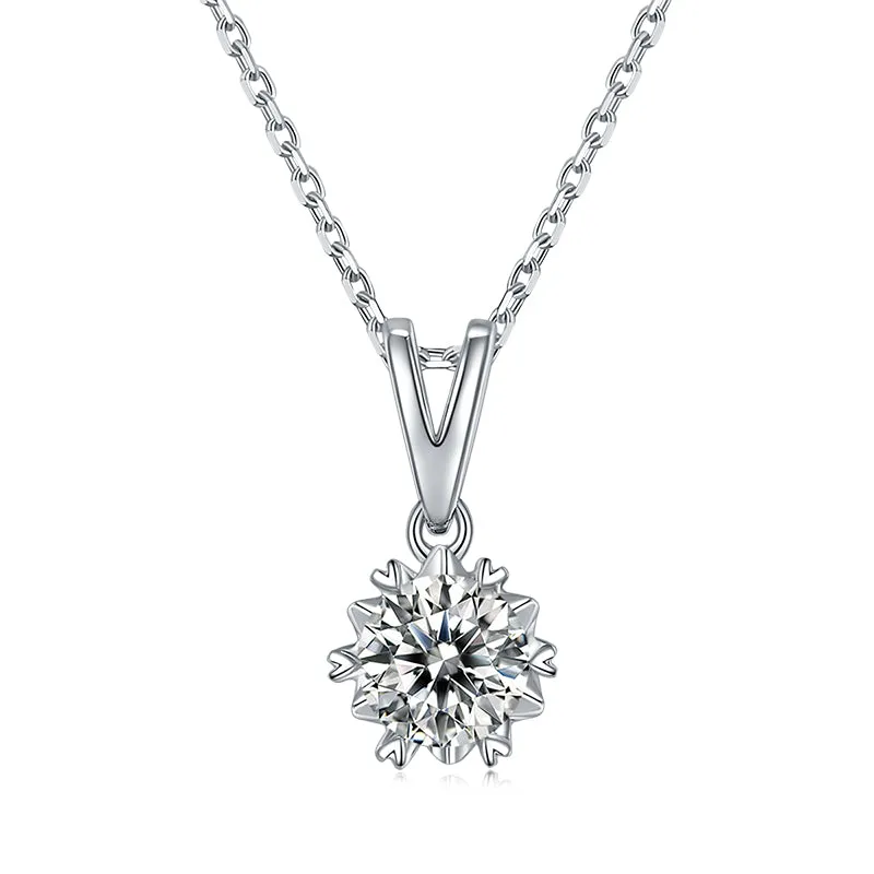 Snowflake Round 2ctw. Moissanite Stud Earrings and 2ct Moissanite Pendant Necklace Jewelry Set