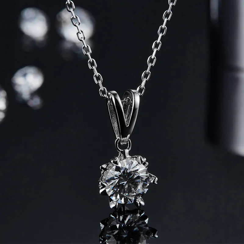 Snowflake Round 2ctw. Moissanite Stud Earrings and 2ct Moissanite Pendant Necklace Jewelry Set