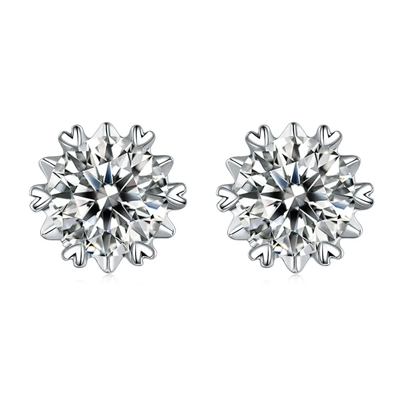 Snowflake Round 2ctw. Moissanite Stud Earrings and 2ct Moissanite Pendant Necklace Jewelry Set