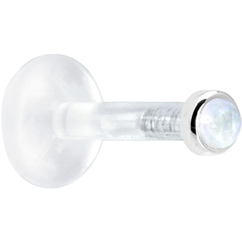 Solid 14KT White Gold 2mm Genuine Rainbow Moonstone Bioplast Push in Monroe