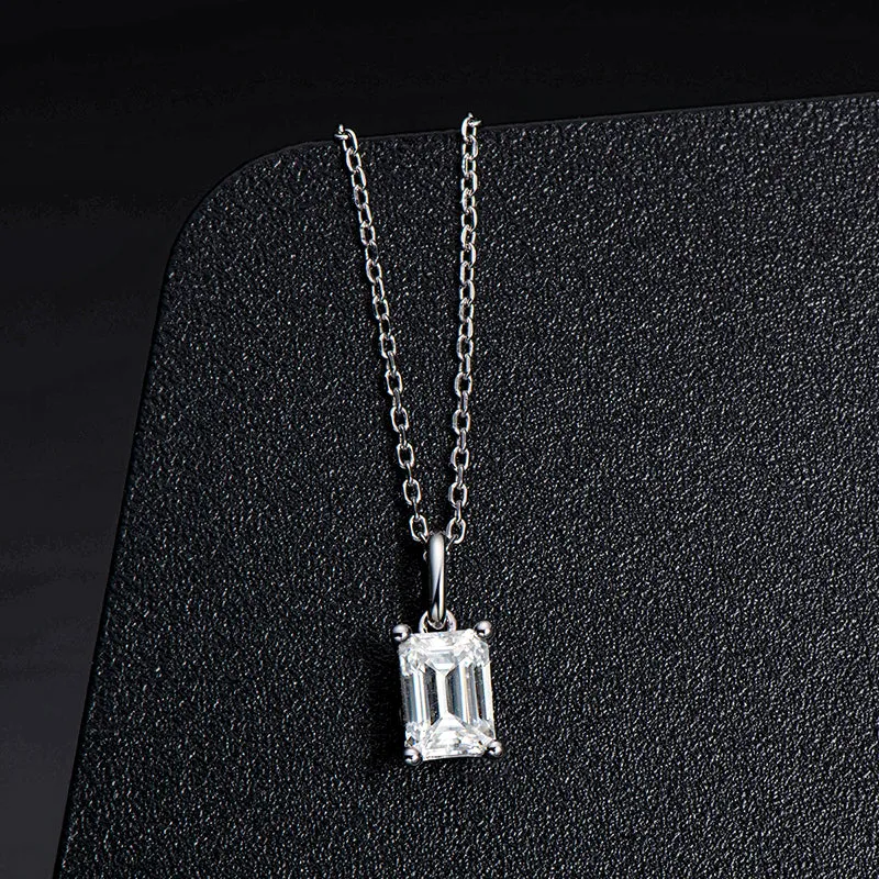 Solitaire Emerald Cut 1 Carat Moissanite Stud Earrings & Pendant Necklace