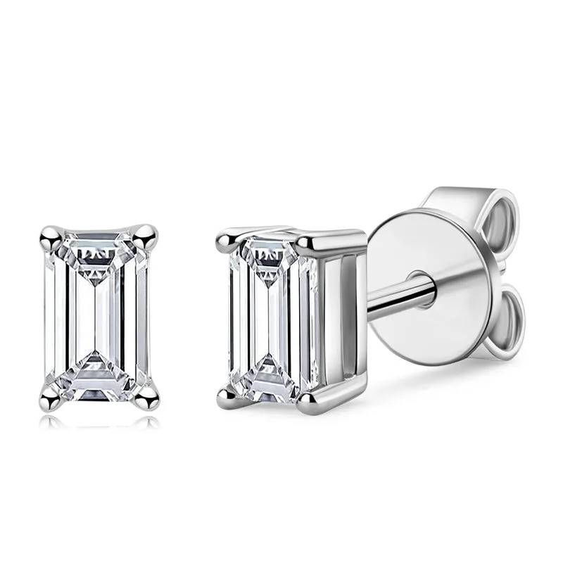 Solitaire Emerald Cut 1 Carat Moissanite Stud Earrings & Pendant Necklace