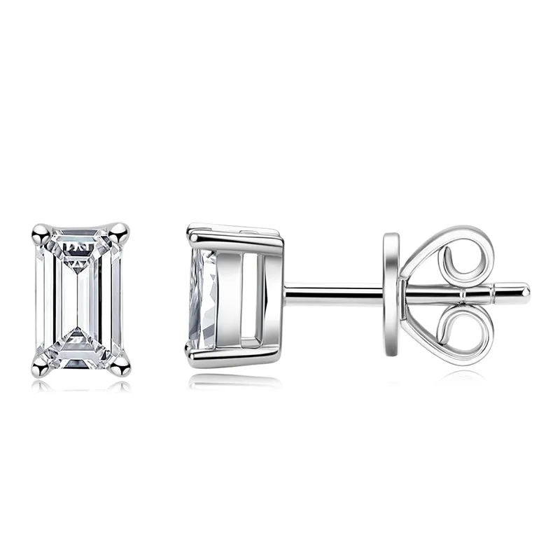 Solitaire Emerald Cut 1 Carat Moissanite Stud Earrings & Pendant Necklace