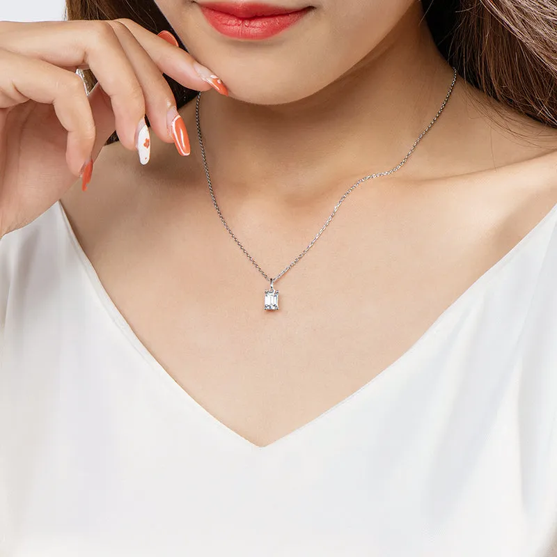Solitaire Emerald Cut 1 Carat Moissanite Stud Earrings & Pendant Necklace
