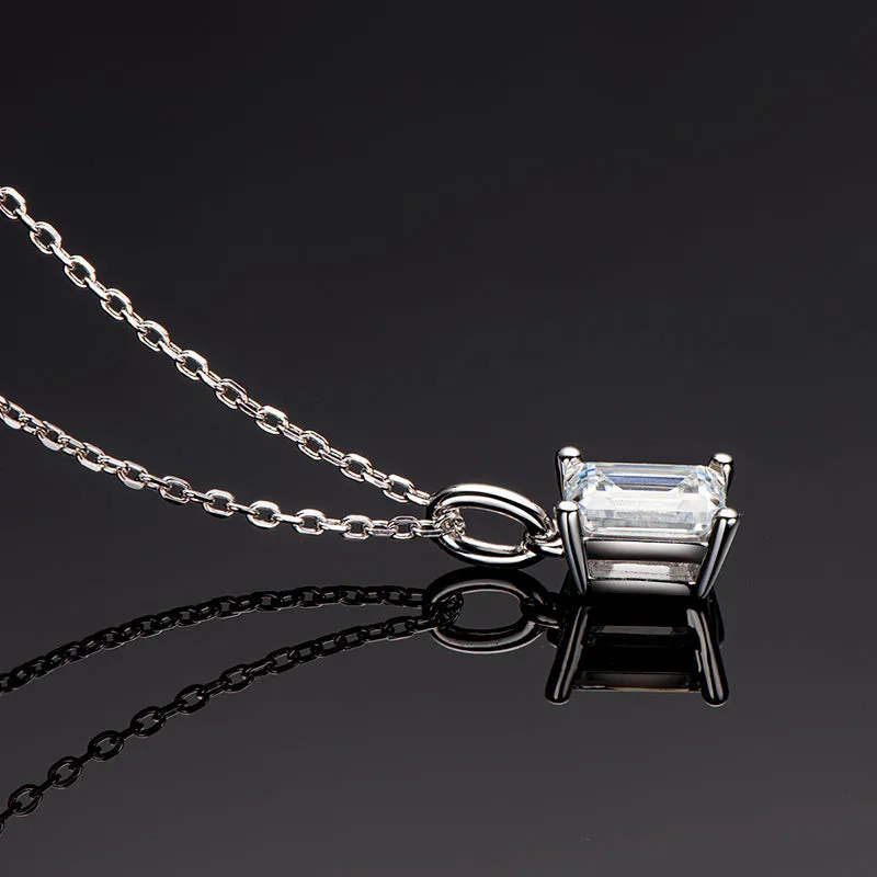Solitaire Emerald Cut 1 Carat Moissanite Stud Earrings & Pendant Necklace