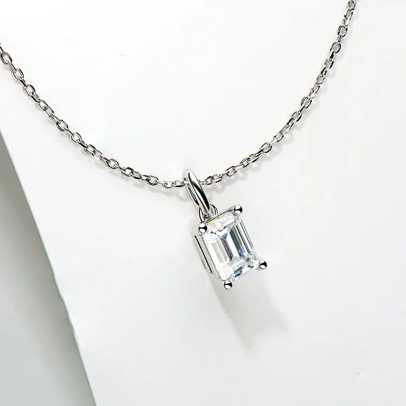 Solitaire Emerald Cut 1 Carat Moissanite Stud Earrings & Pendant Necklace
