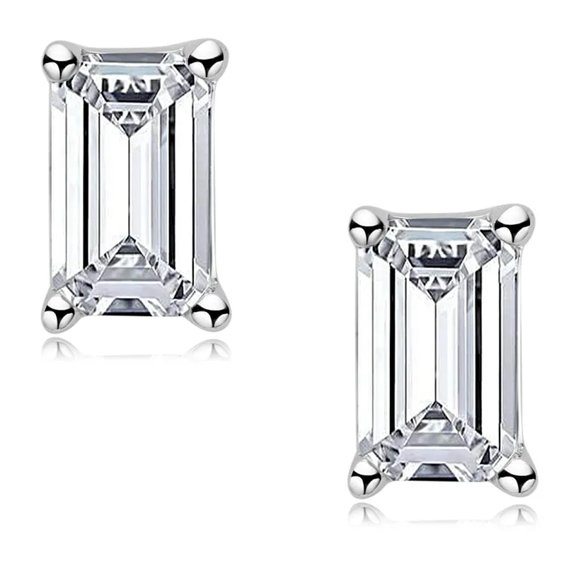 Solitaire Emerald Cut 1 Carat Moissanite Stud Earrings & Pendant Necklace