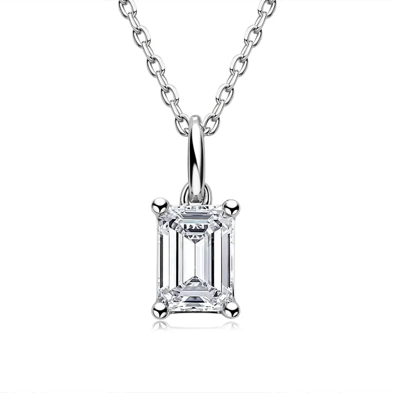 Solitaire Emerald Cut 1 Carat Moissanite Stud Earrings & Pendant Necklace