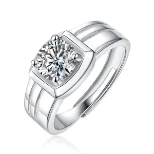 Solitaire Round Brilliant Cut Moissanite Diamond Men's Ring Adjustable Size