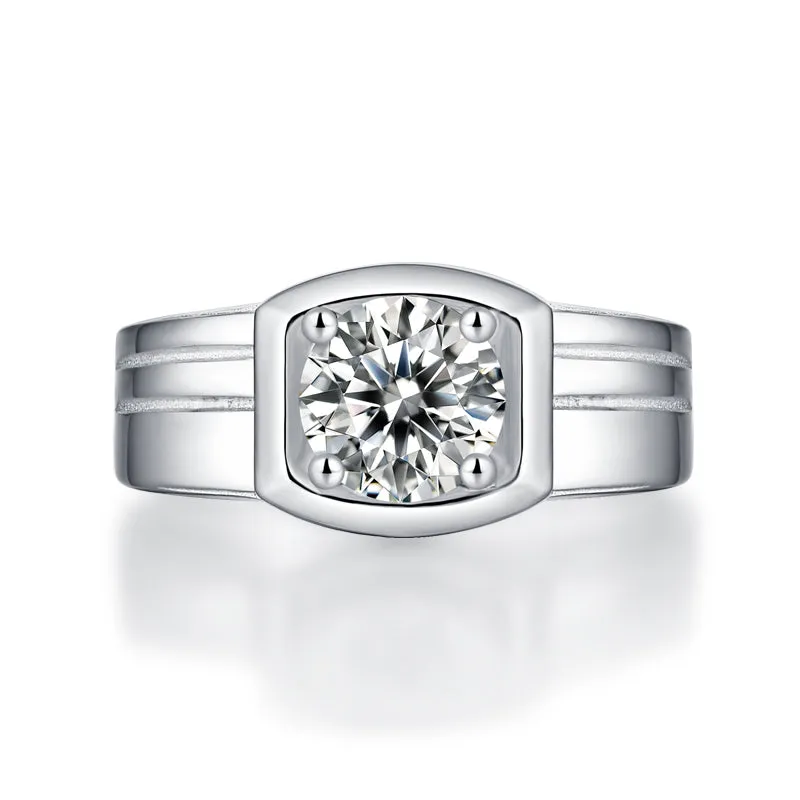 Solitaire Round Brilliant Cut Moissanite Diamond Men's Ring Adjustable Size