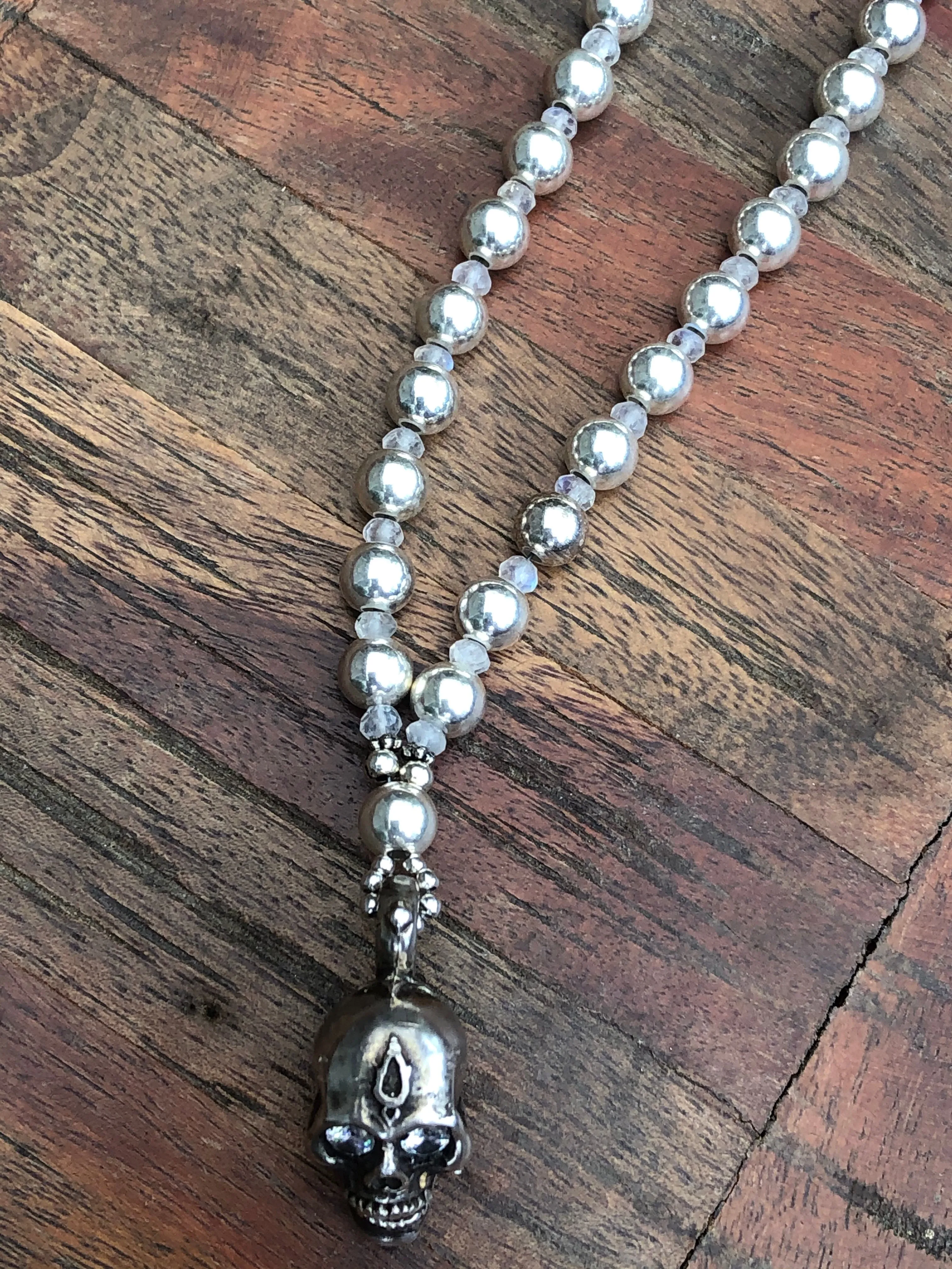 Sterling Silver & Moonstone Skull Necklace