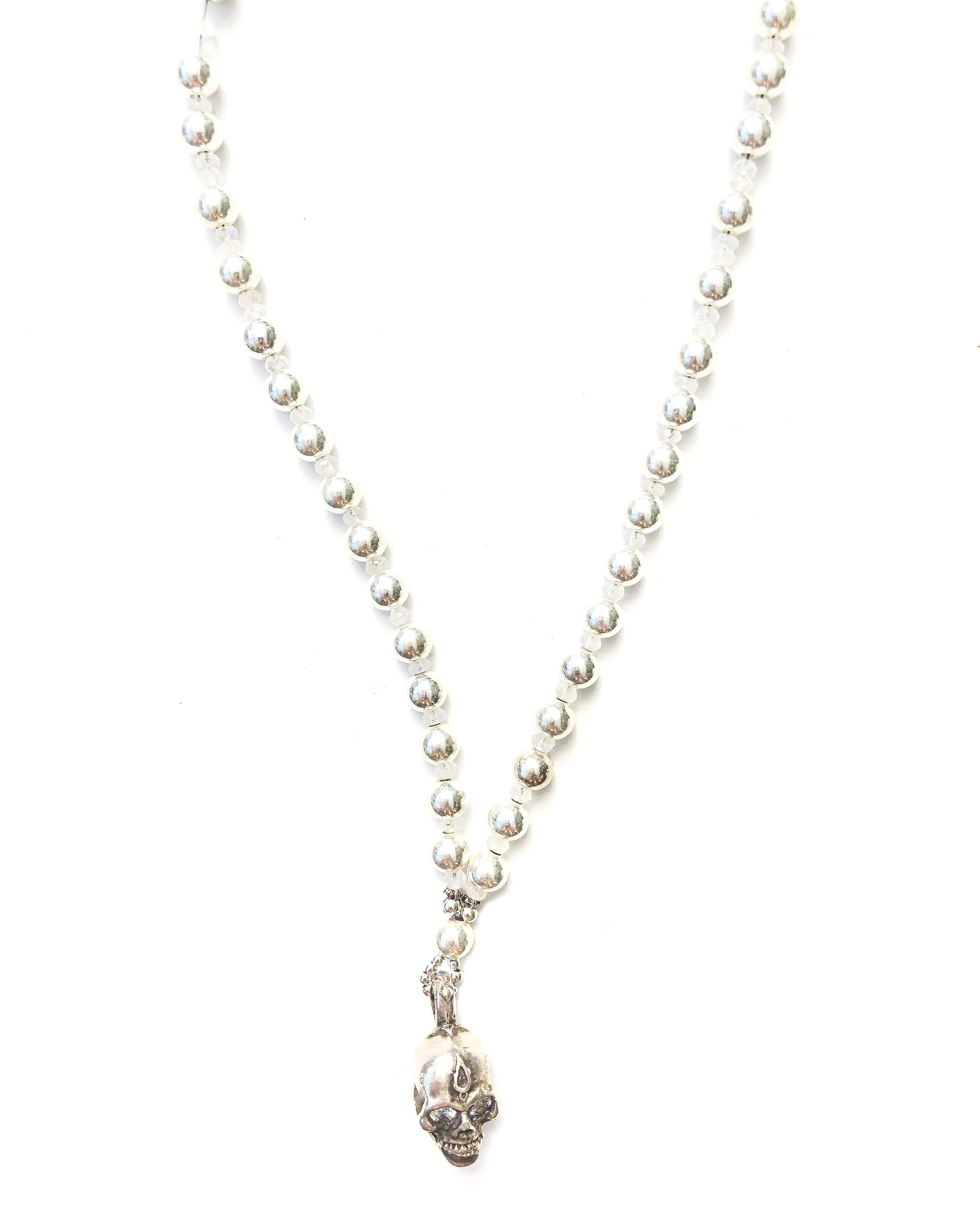 Sterling Silver & Moonstone Skull Necklace