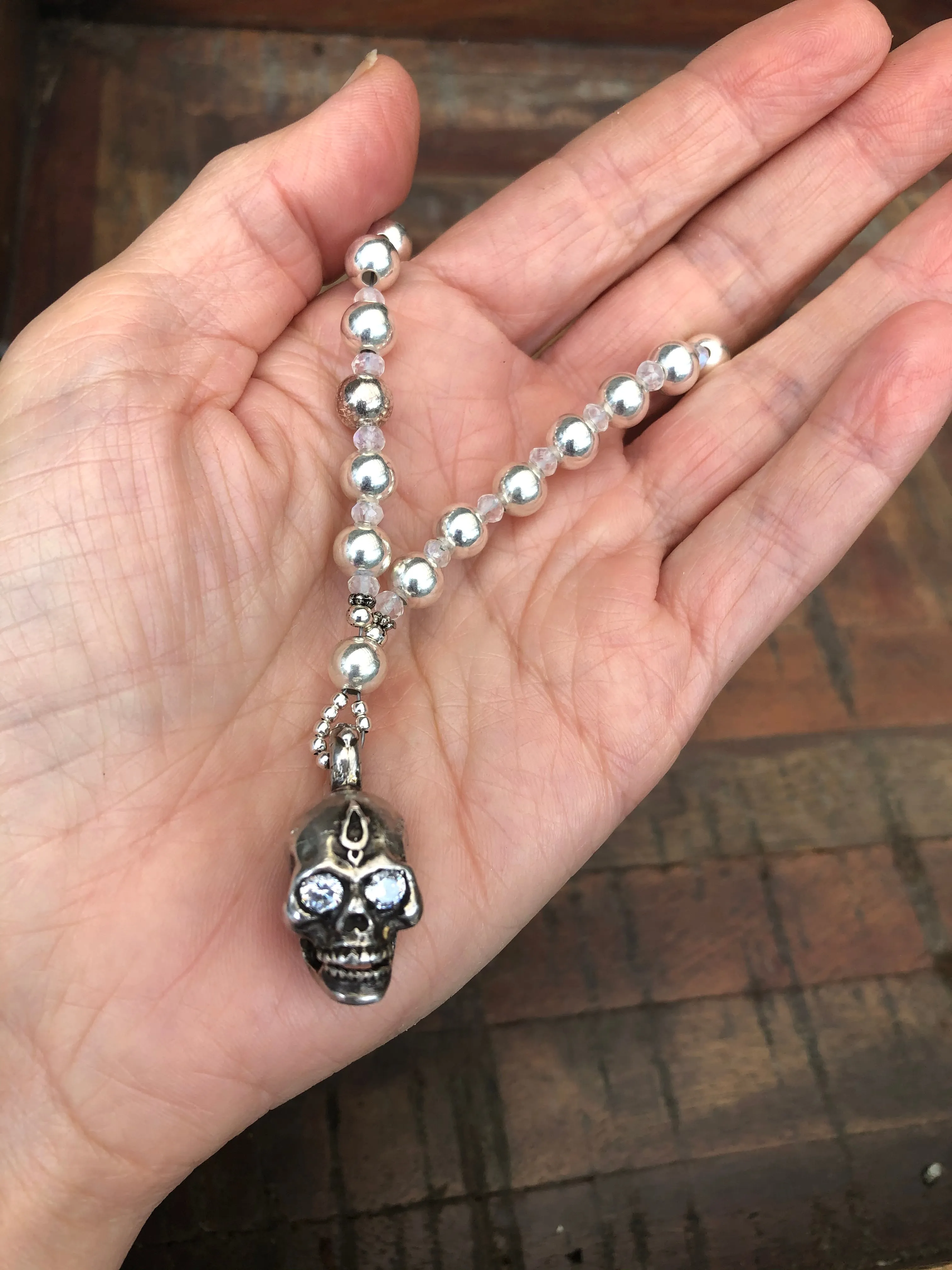 Sterling Silver & Moonstone Skull Necklace