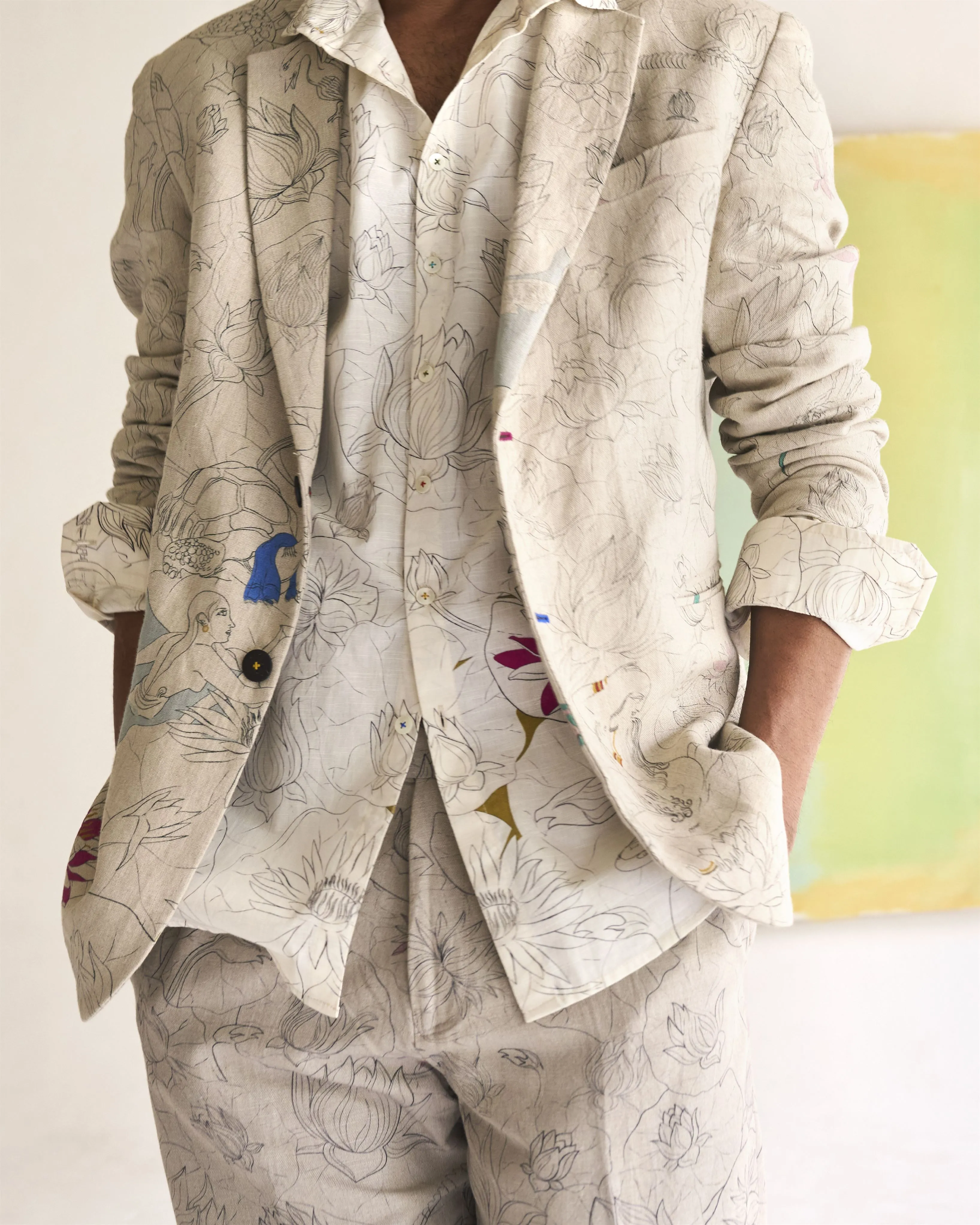 Summer Blazer Jacket Fresco Rana Linen White OW306LI534 SuketDhir