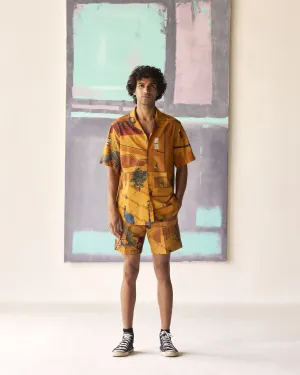 Summer Bush Shirt Animal Linen Mustard S413CL390 SuketDhir