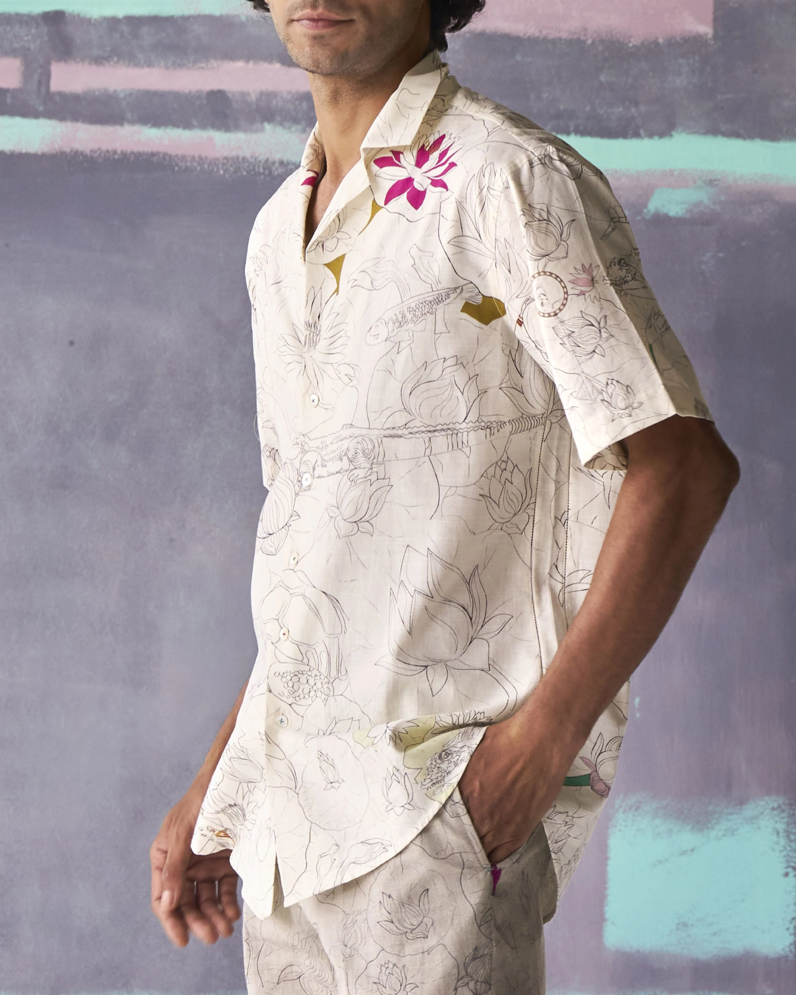 Summer Bush Shirt Fresco Cotton Linen White S413CL534 SuketDhir
