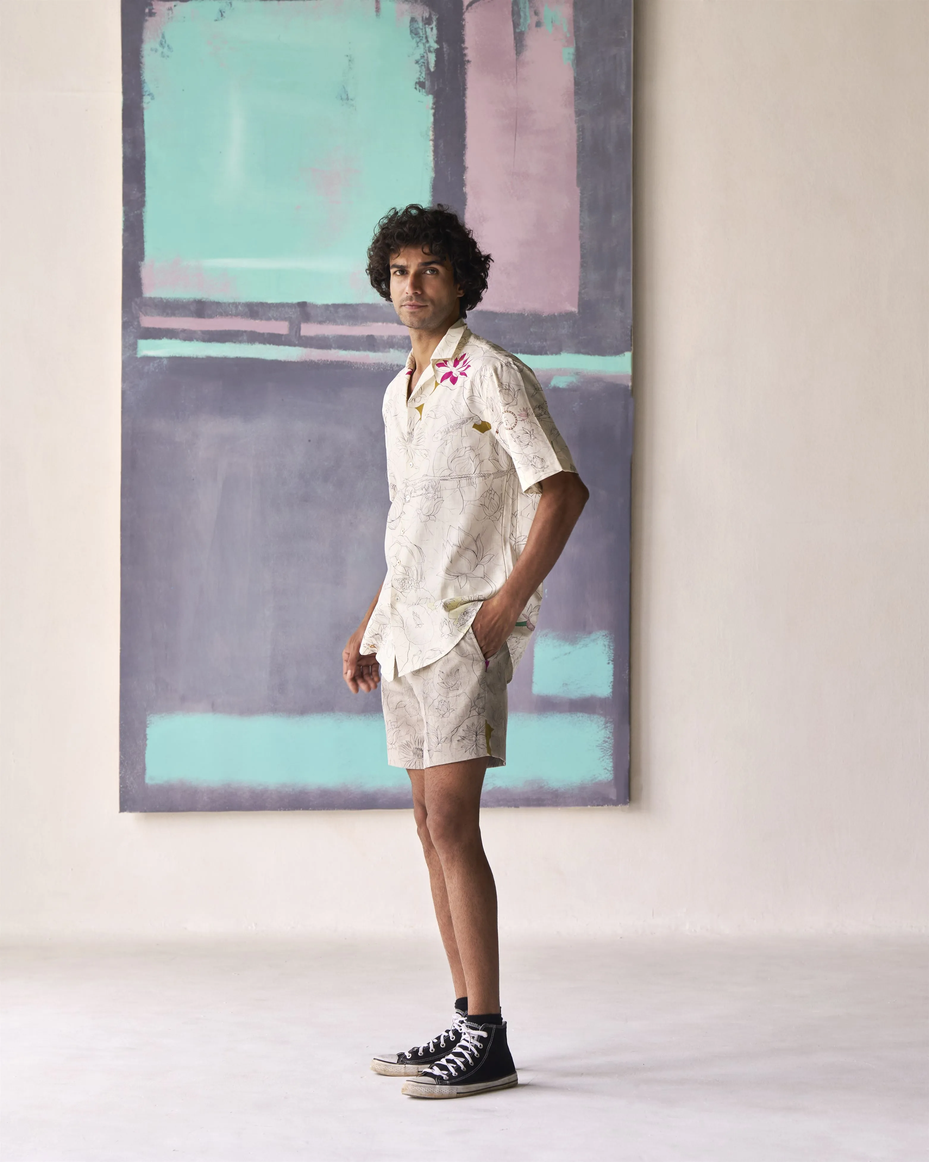 Summer Bush Shirt Fresco Cotton Linen White S413CL534 SuketDhir