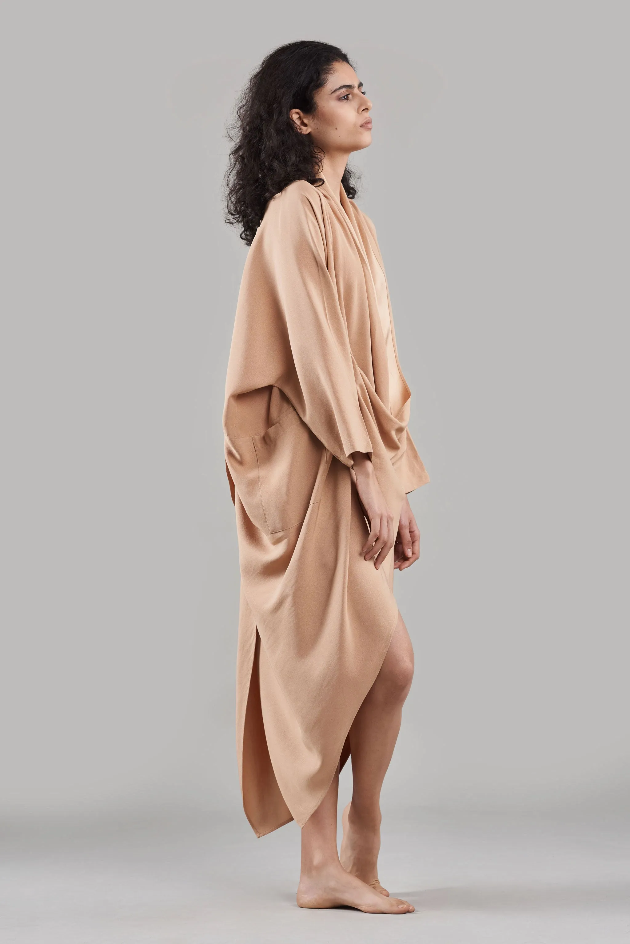 Summer Co-Ord Dress Cape Silk Amala Black/White/Plum/Nude/Clay-Fashion Edit Sahaja Vana-Ituvana-05