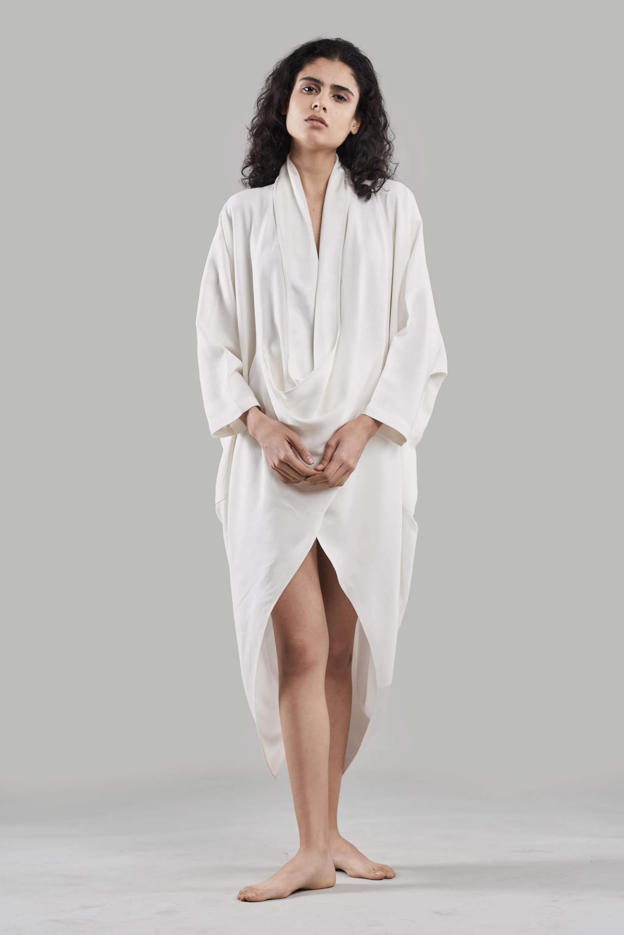 Summer Co-Ord Dress Cape Silk Amala Black/White/Plum/Nude/Clay-Fashion Edit Sahaja Vana-Ituvana-05