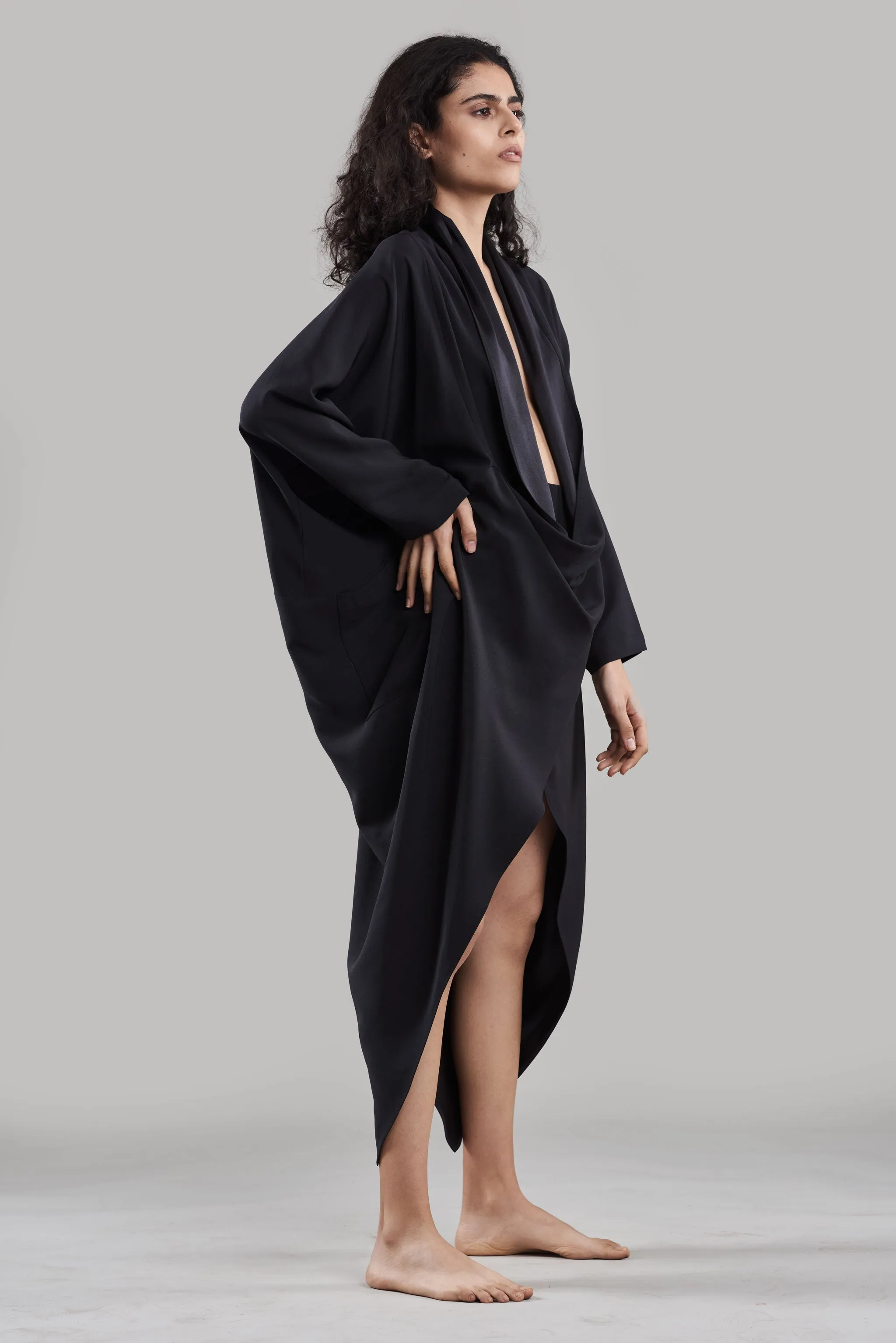 Summer Co-Ord Dress Cape Silk Amala Black/White/Plum/Nude/Clay-Fashion Edit Sahaja Vana-Ituvana-05