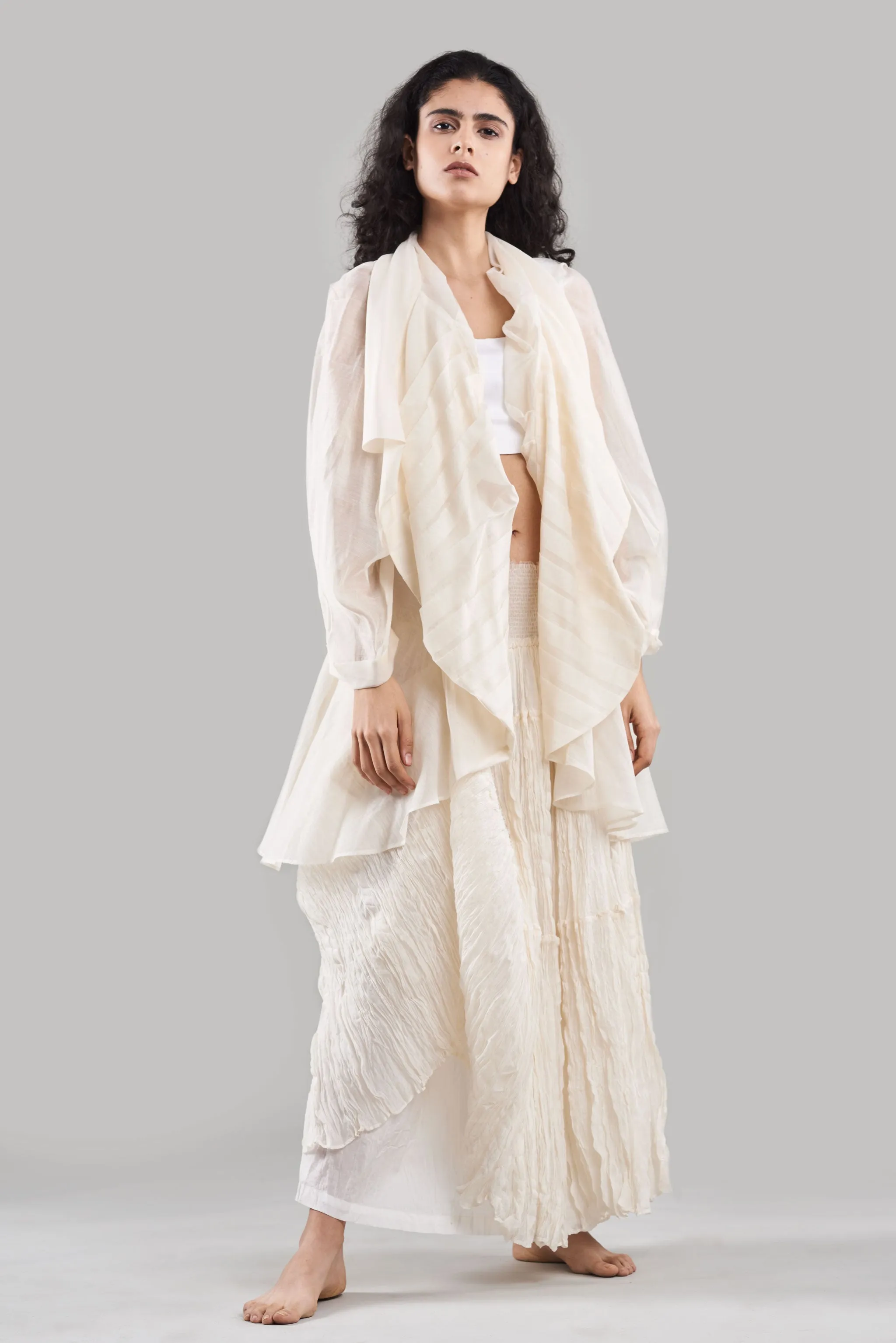Summer Co-Ord Jacket Skirt (Set of 3) Silk Cotton Crinkle Black/White/Plum/Nude/Clay-Fashion Edit Sahaja Vana-Ituvana-06
