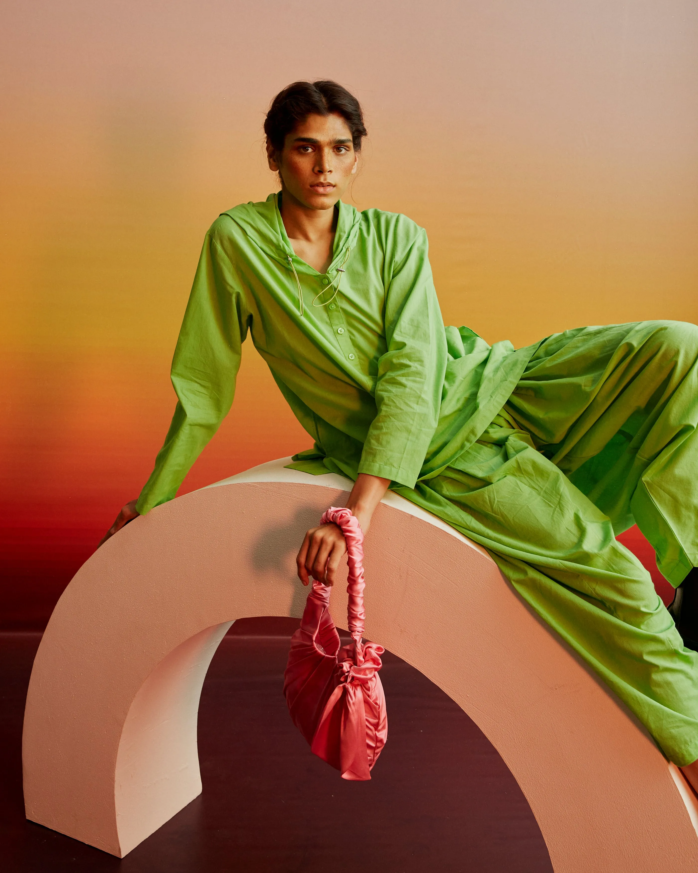 Summer Co-Ord Kurta Set-Cotton-Huda Hooded-42-Yellow-Black-lime-White-Fashion Edit Ajna Vana-Ituvana