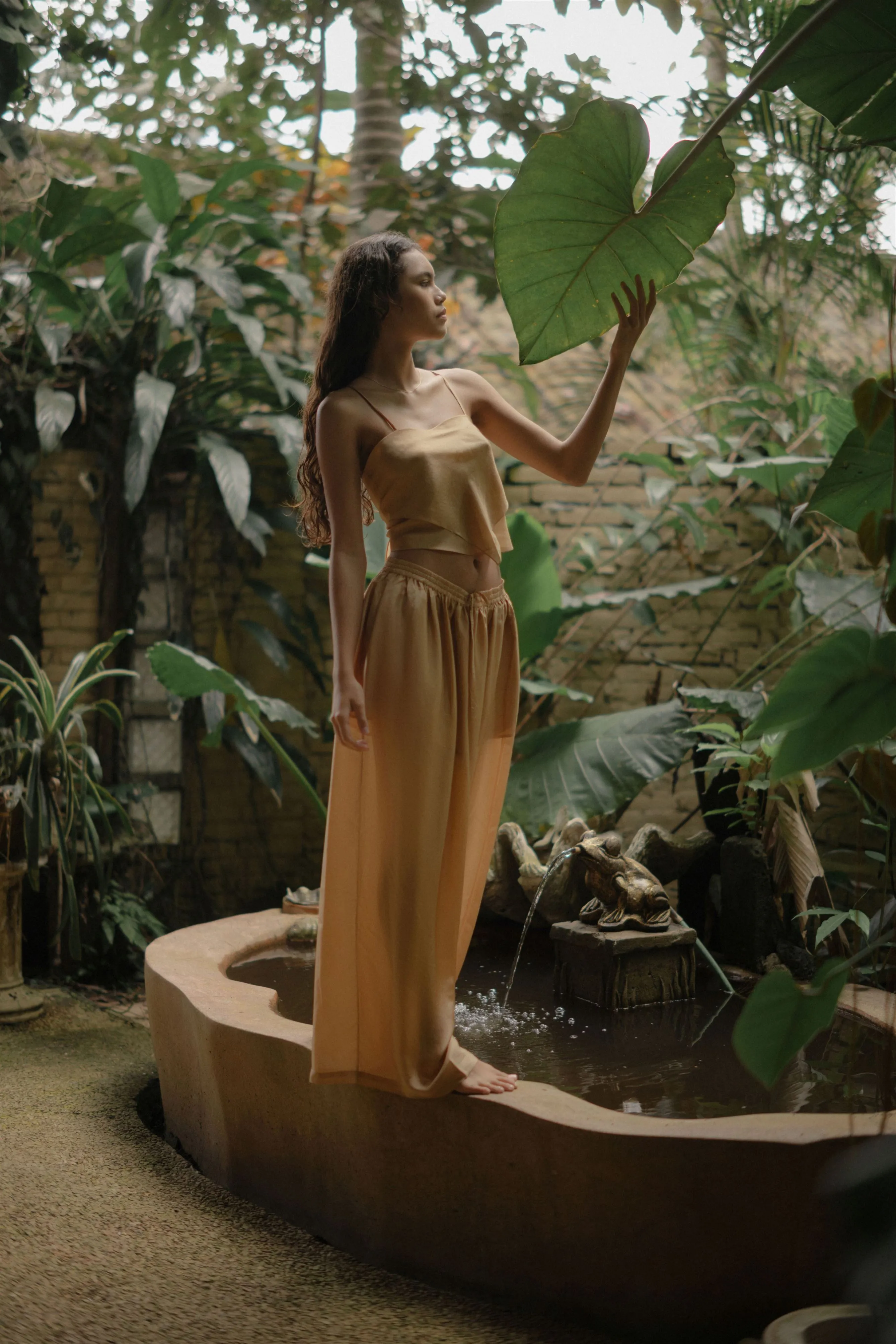 Summer Co-Ord Set of 2 Pant Top-Silk-Skyblue-Tan-Yellow-Dhyana 55-Fashion Edit Samadhi Vana-Ituvana
