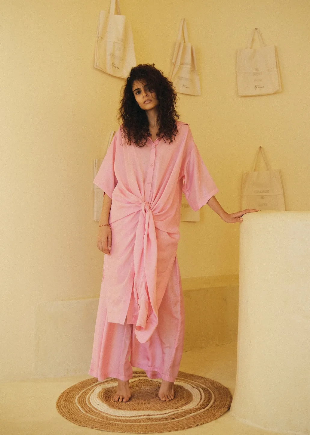 Summer Co-Ord Set of 2 Shirt Pant- Silk-Skublue-Pink-Black-Yellow-Roha 58-Fashion Edit Samadhi Vana-Ituvana