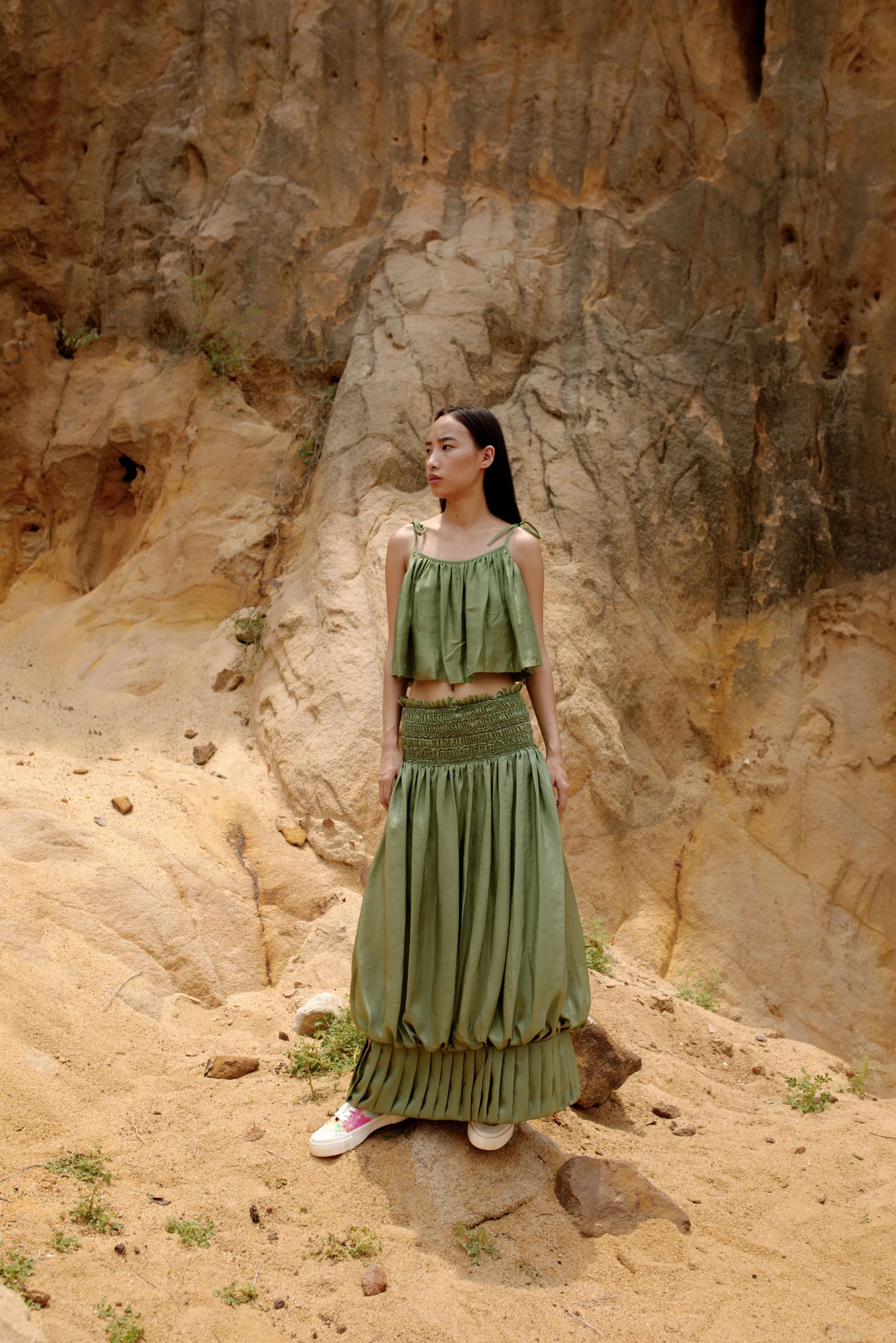 Summer Co-Ord Skirt Crop-top Set of 2-Silk-Fuchsia-Black-Moss Green-Laya Itu 35-Fashion Edit Maya Vana-Ituvana