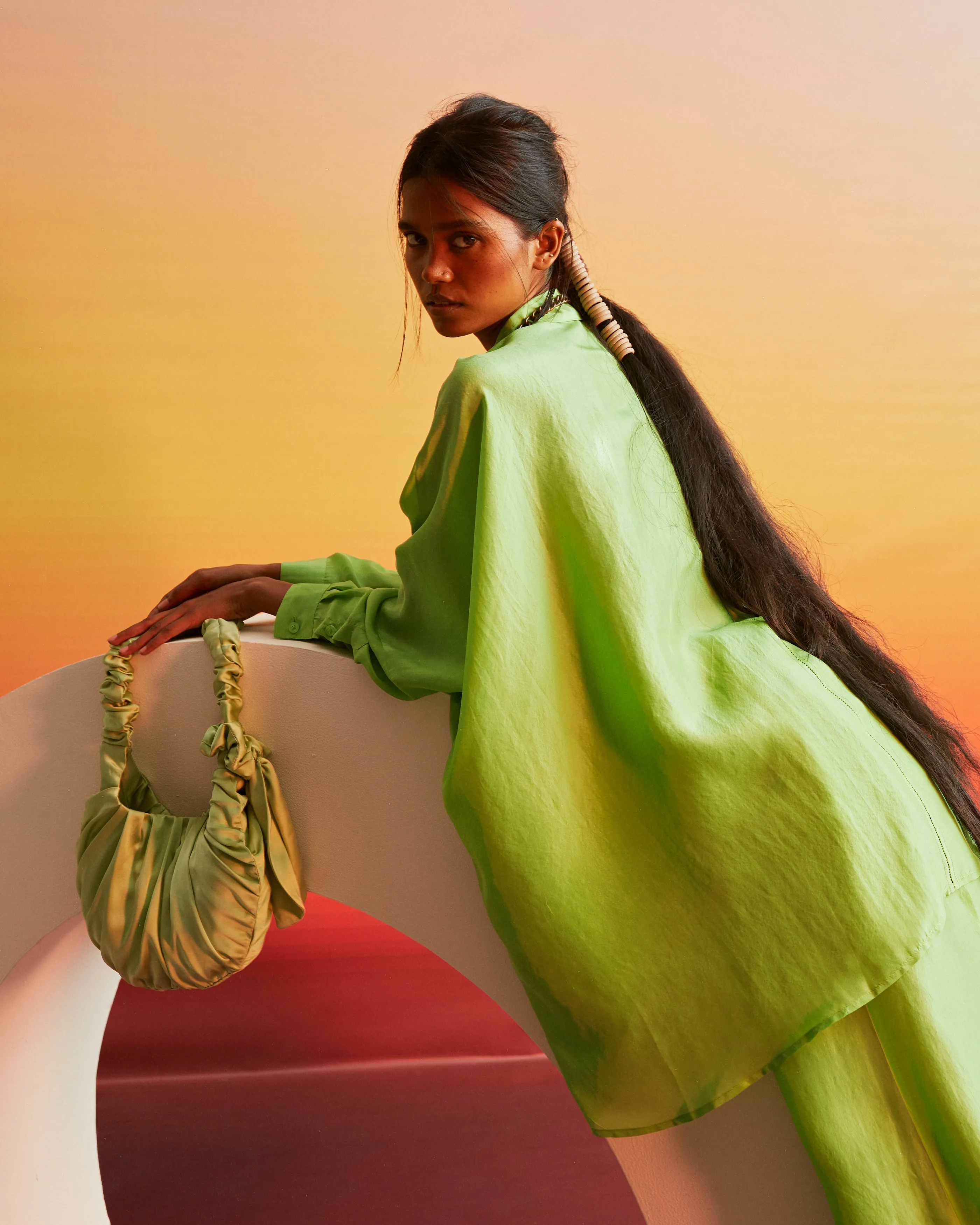Summer Co-Ord Skirt Dhoti Set-Silk-Kila-48-Tan-Skyblue-lime-pink-Fashion Edit Ajna Vana-Ituvana