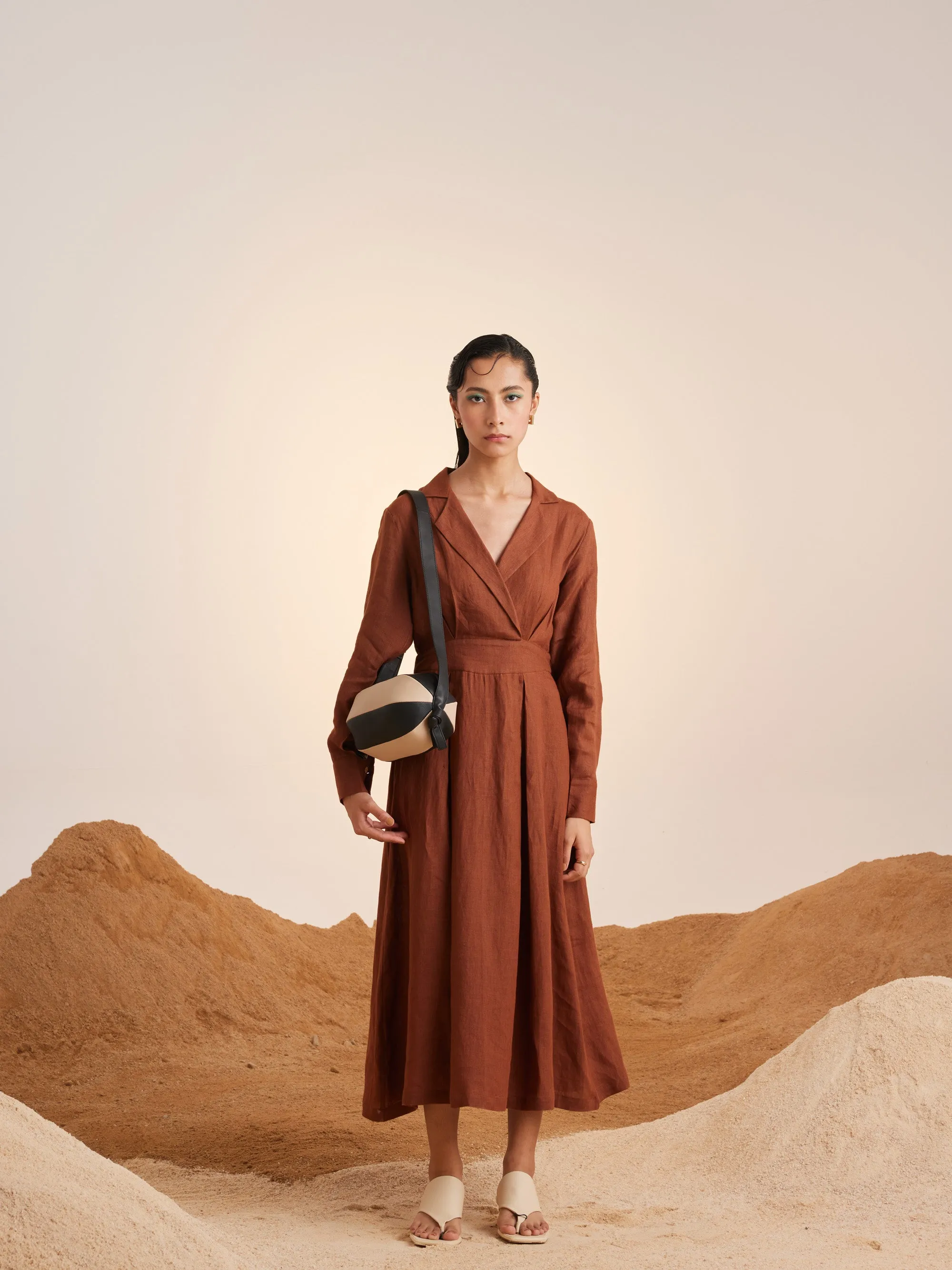Summer Dress 60'S-Rust Solid Color-Linen-Ss25-60S-Rst-Cord