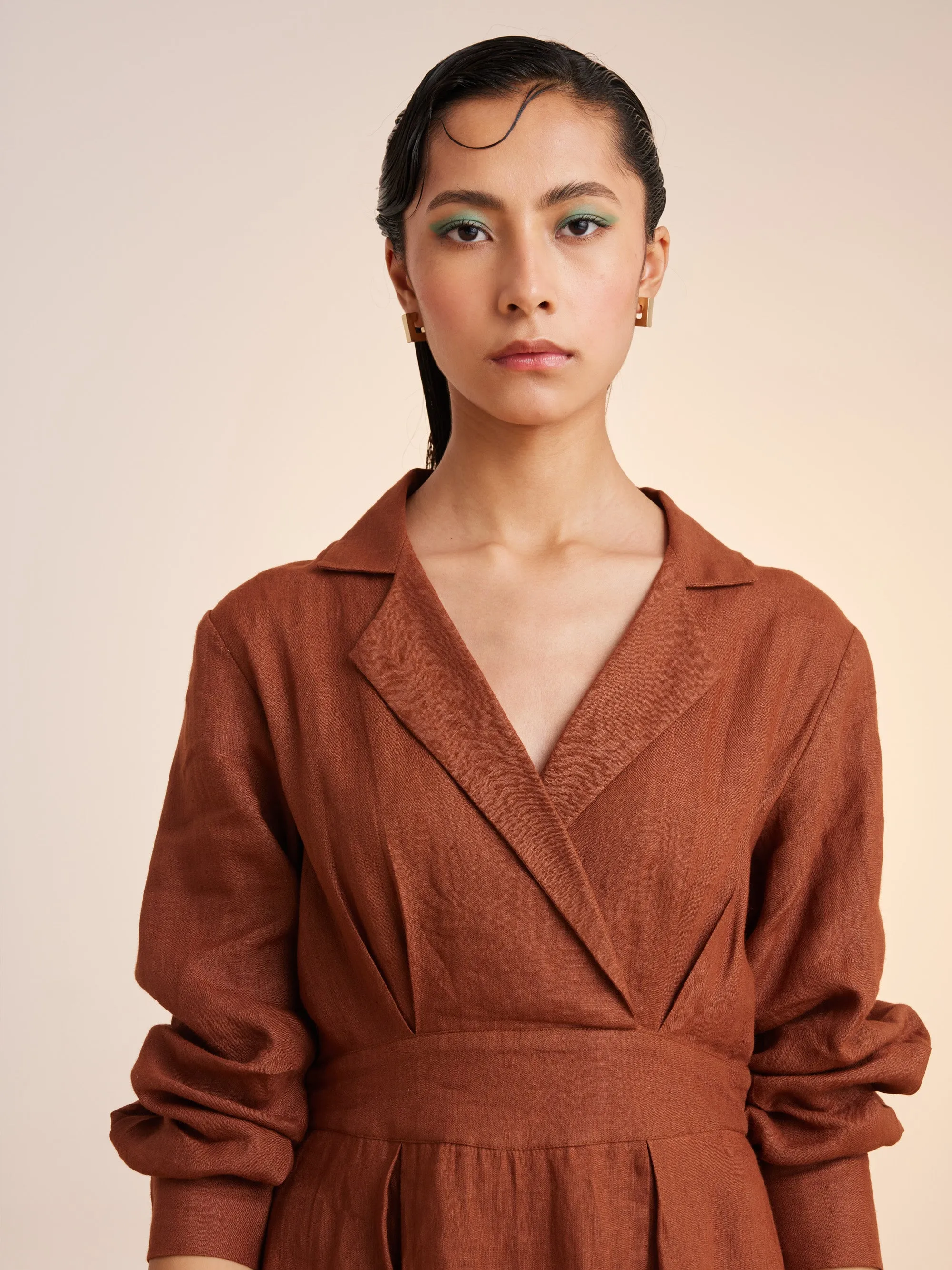 Summer Dress 60'S-Rust Solid Color-Linen-Ss25-60S-Rst-Cord