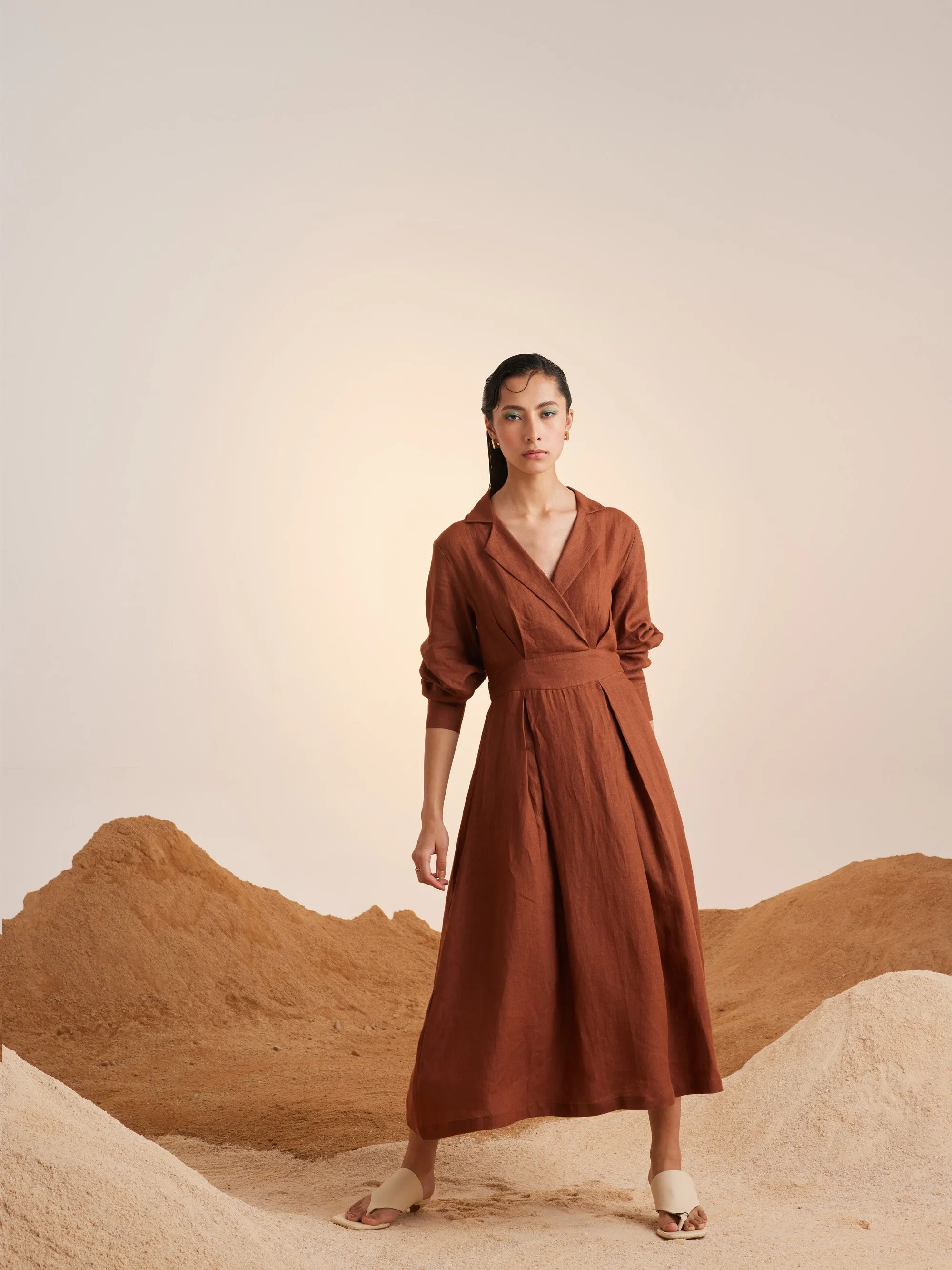 Summer Dress 60'S-Rust Solid Color-Linen-Ss25-60S-Rst-Cord
