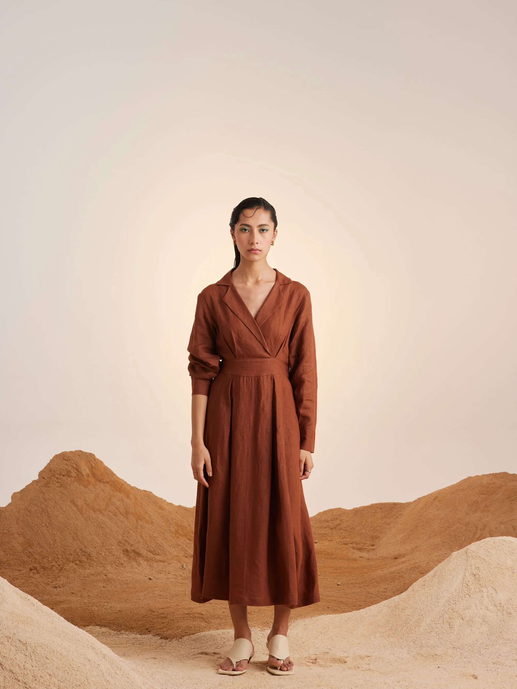 Summer Dress 60'S-Rust Solid Color-Linen-Ss25-60S-Rst-Cord