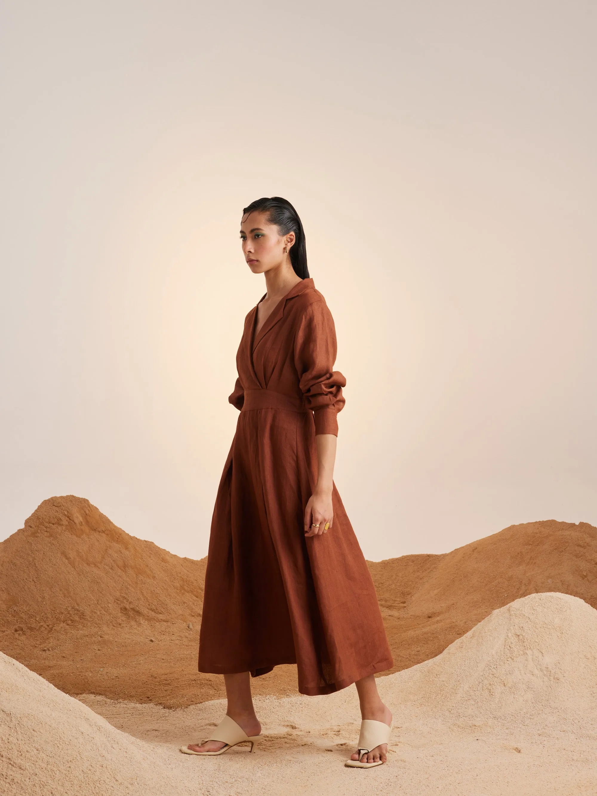 Summer Dress 60'S-Rust Solid Color-Linen-Ss25-60S-Rst-Cord